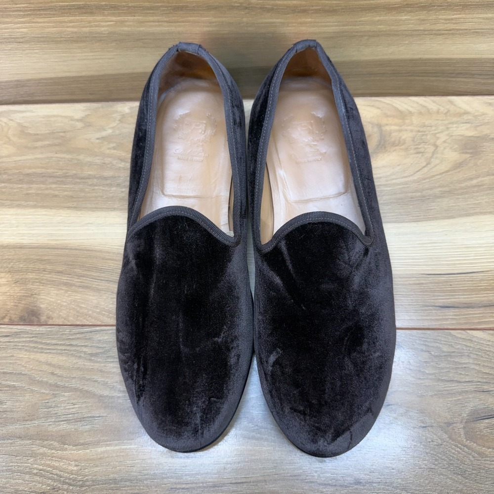 Del Toro Venetian Velvet Loafers Mens 9.5 Brown Dress Shoes Tuxedo Formal Italy